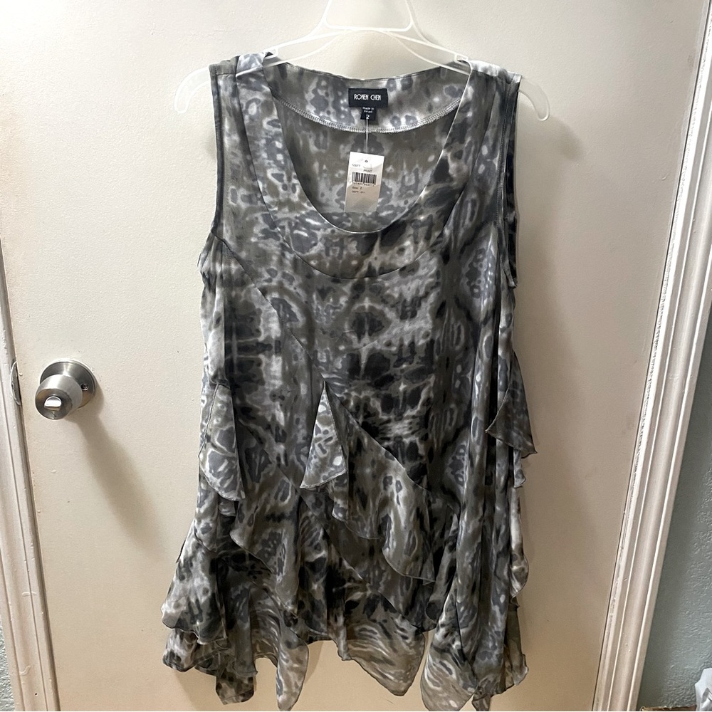 Ronen Chen Black and Grey Sheer Ruffle Dress Size 2